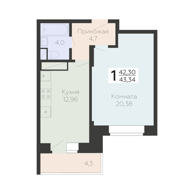 1 ккв 44,5 м²