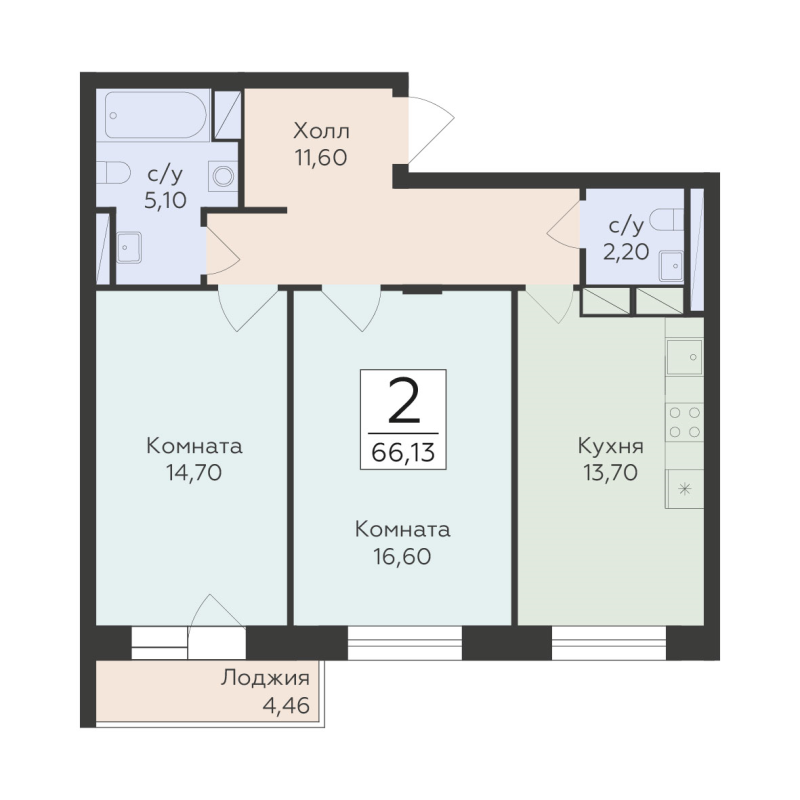2 ккв 66,1 м²