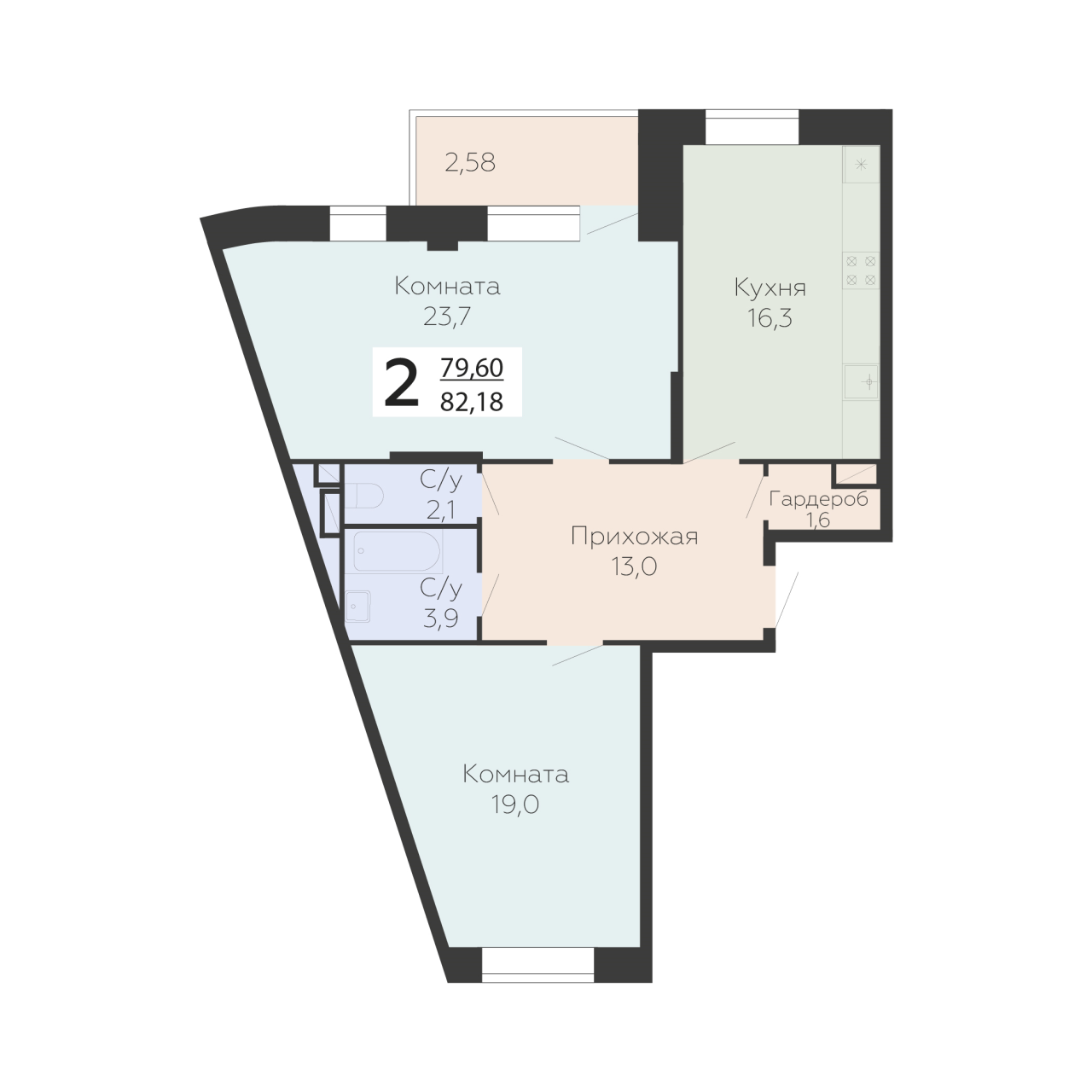 3 ккв (Евро) 82,2 м²