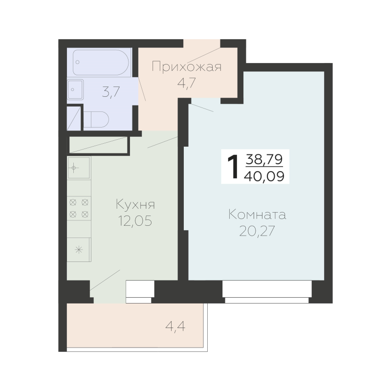1 ккв 40,1 м²