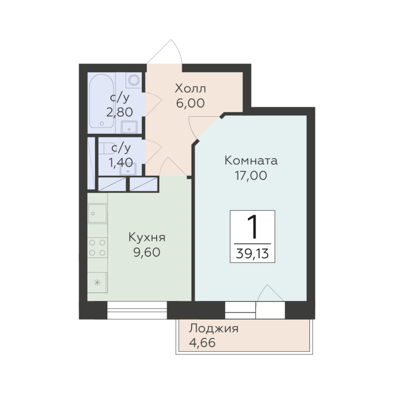 1 ккв 39,1 м²