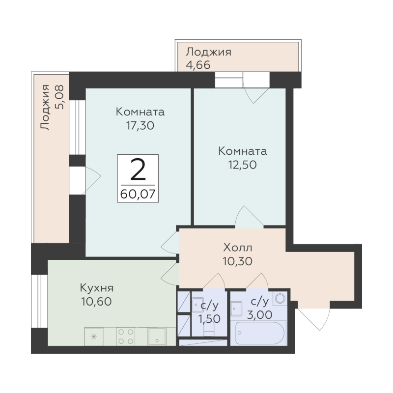 2 ккв 60,1 м²