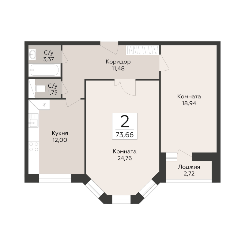 2 ккв 73,7 м²