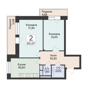 2 ккв 60,1 м²