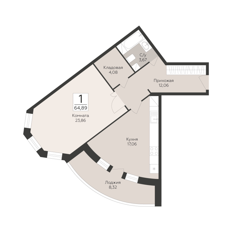 2 ккв (Евро) 64,9 м²