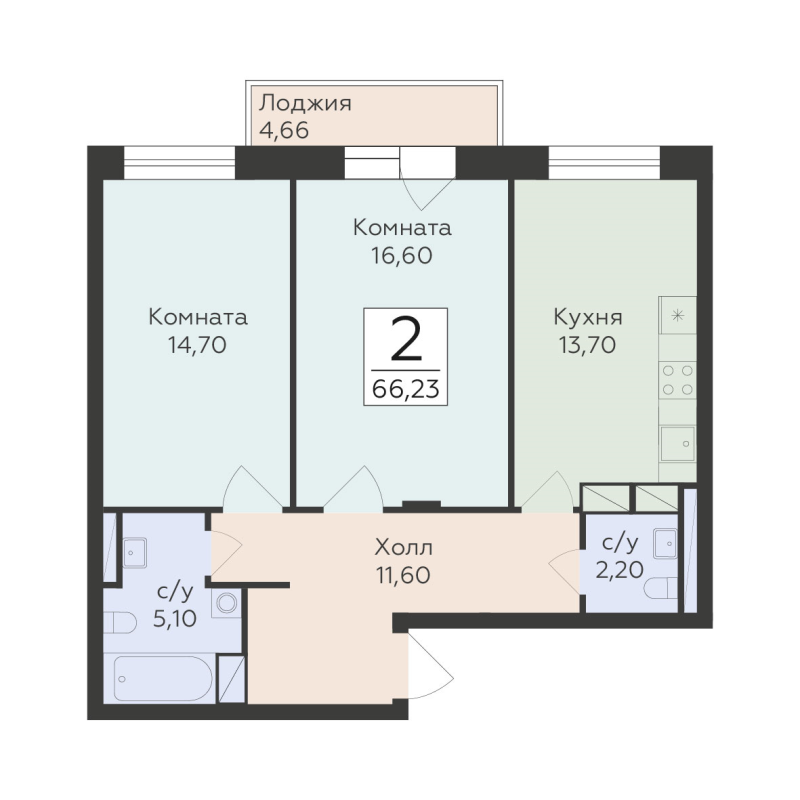 2 ккв 66,2 м²