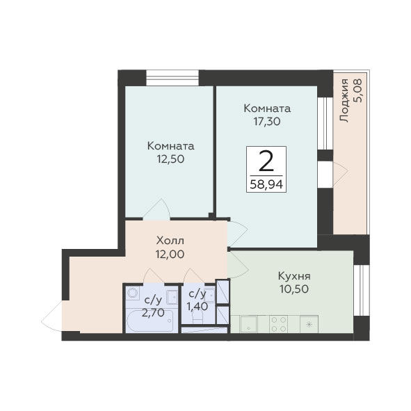 2 ккв 58,9 м²
