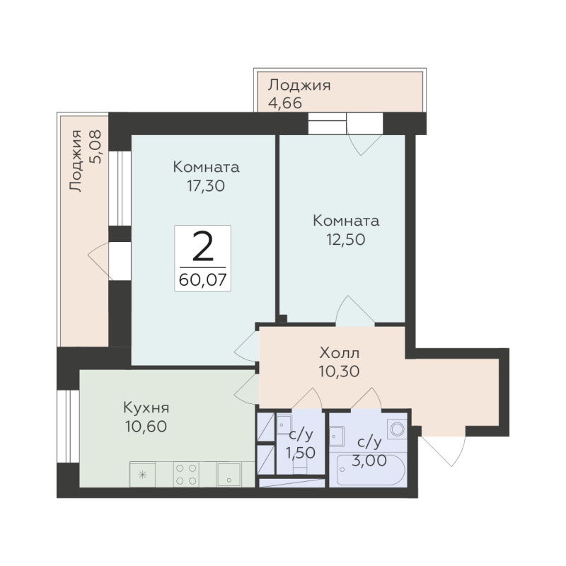 2 ккв 60,1 м²