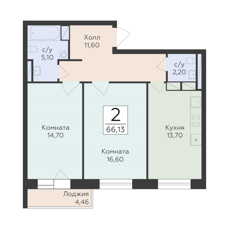 2 ккв 66,1 м²