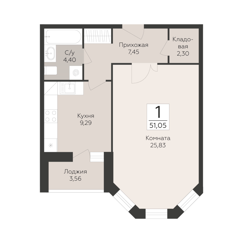 1 ккв 51,1 м²