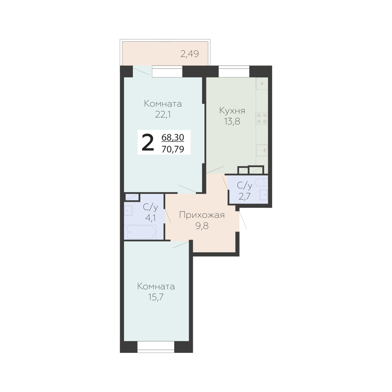 2 ккв 70,2 м²