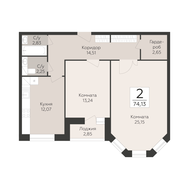 2 ккв 74,1 м²