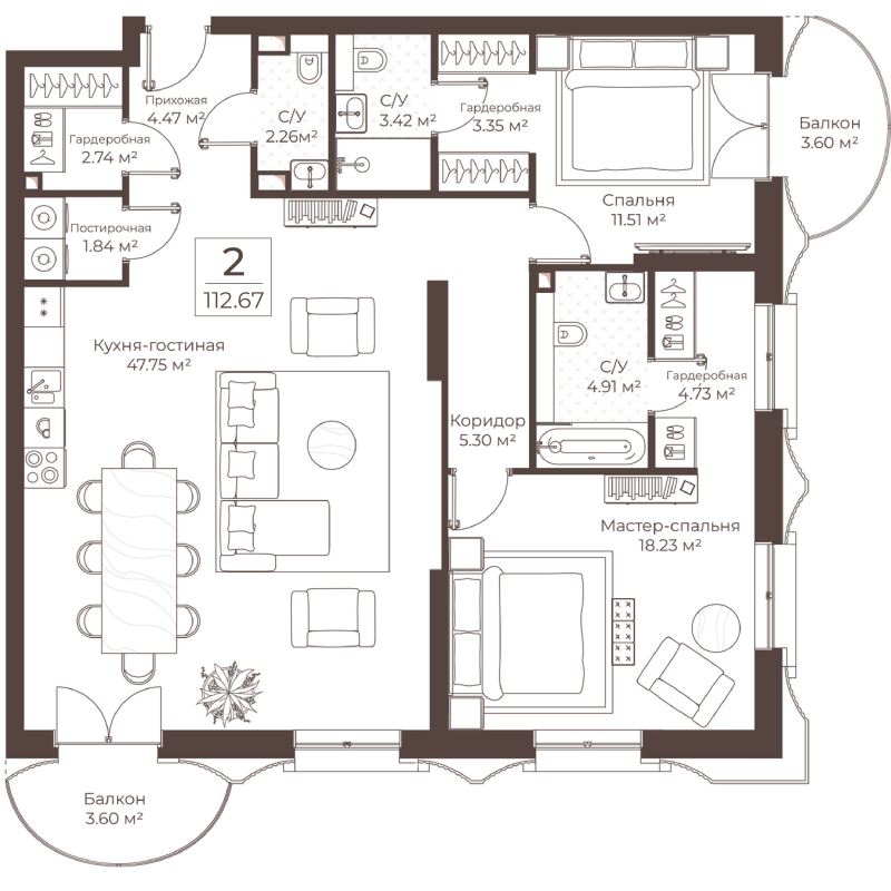 3 ккв (Евро) 112,7 м²