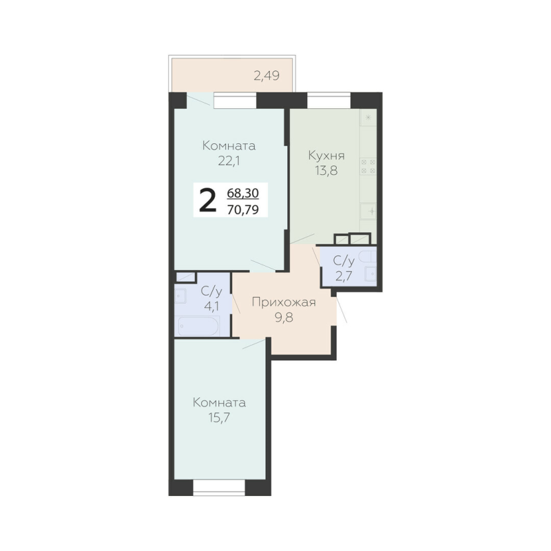 2 ккв 70,2 м²