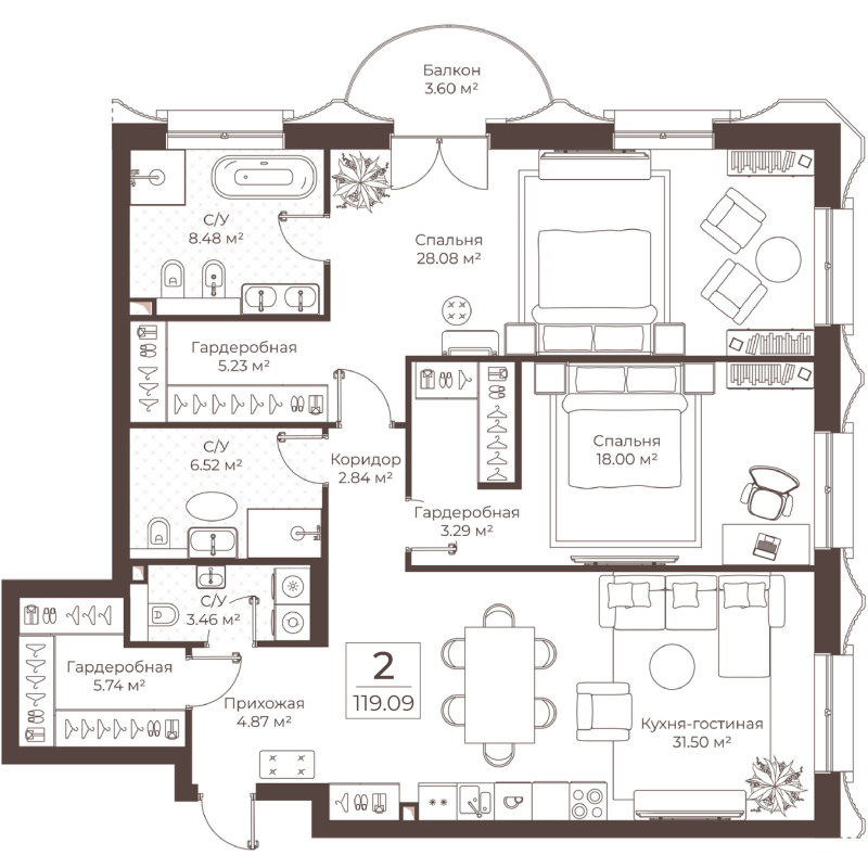 3 ккв (Евро) 119,1 м²