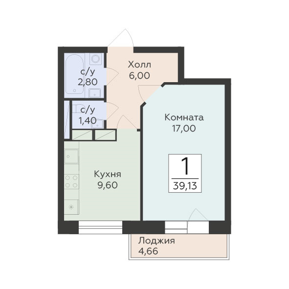 1 ккв 39,1 м²