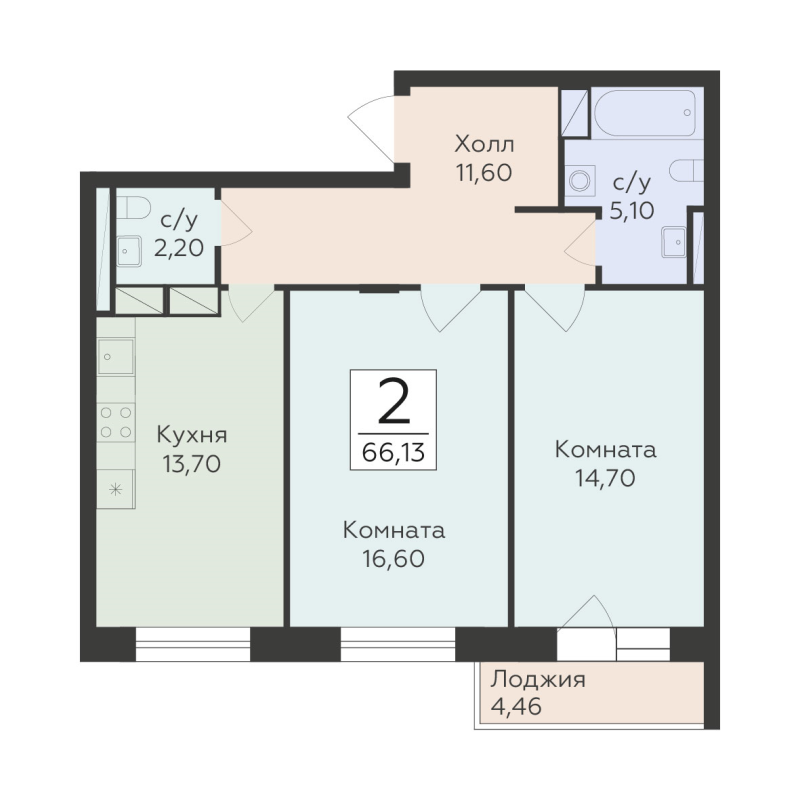 2 ккв 66,1 м²