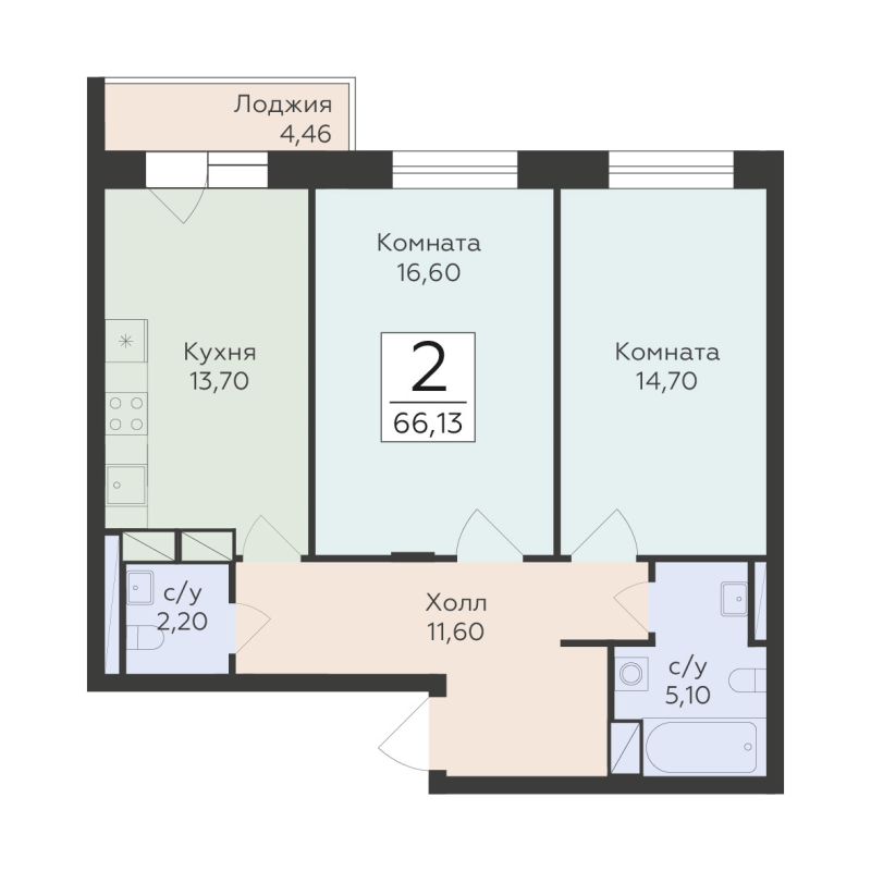 2 ккв 66,1 м²