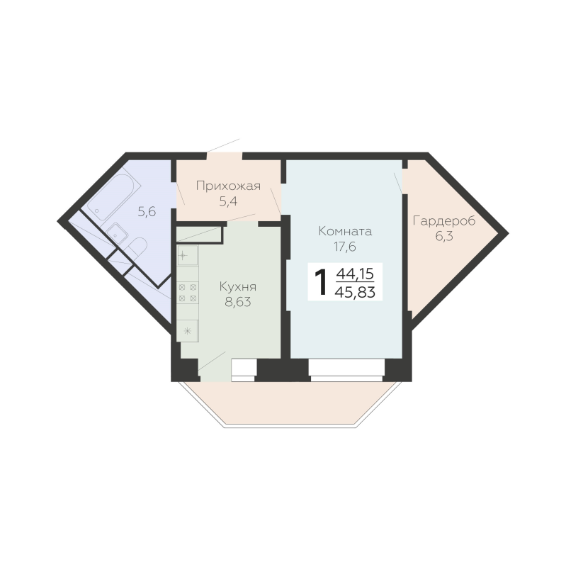 1 ккв 45,8 м²