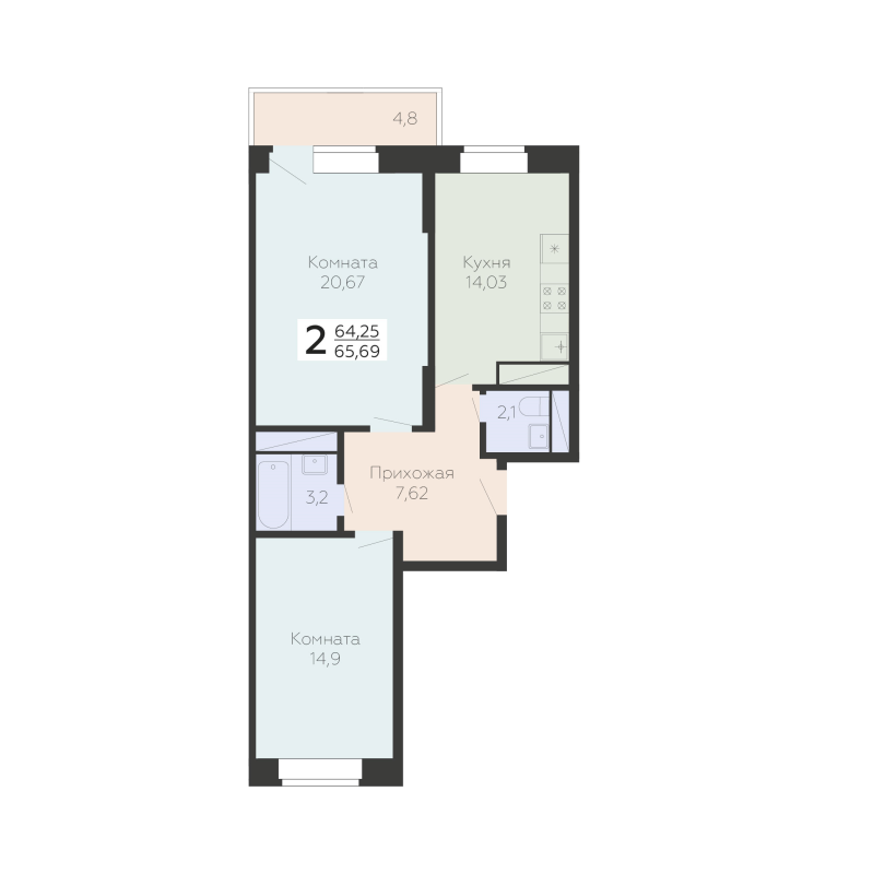 2 ккв 65,7 м²