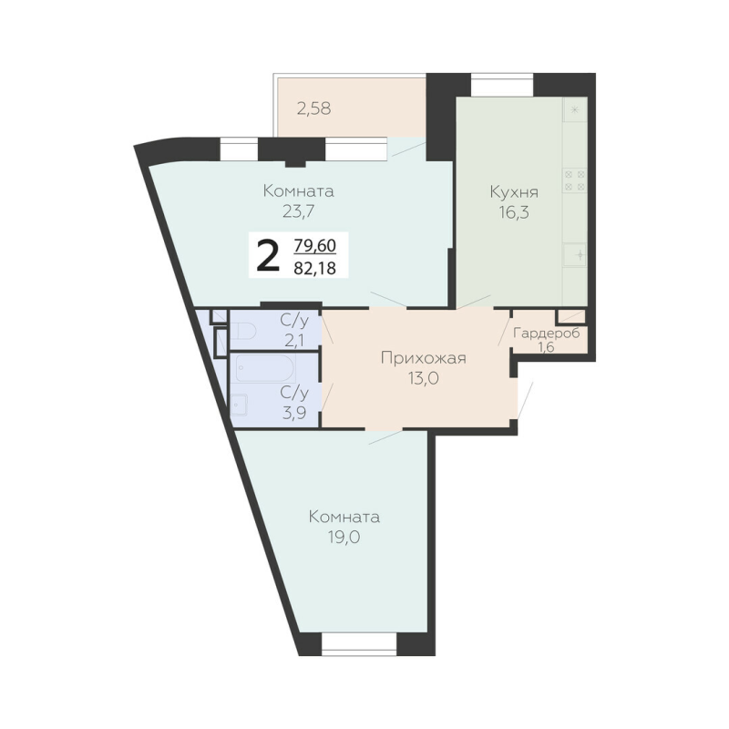 3 ккв (Евро) 82,2 м²