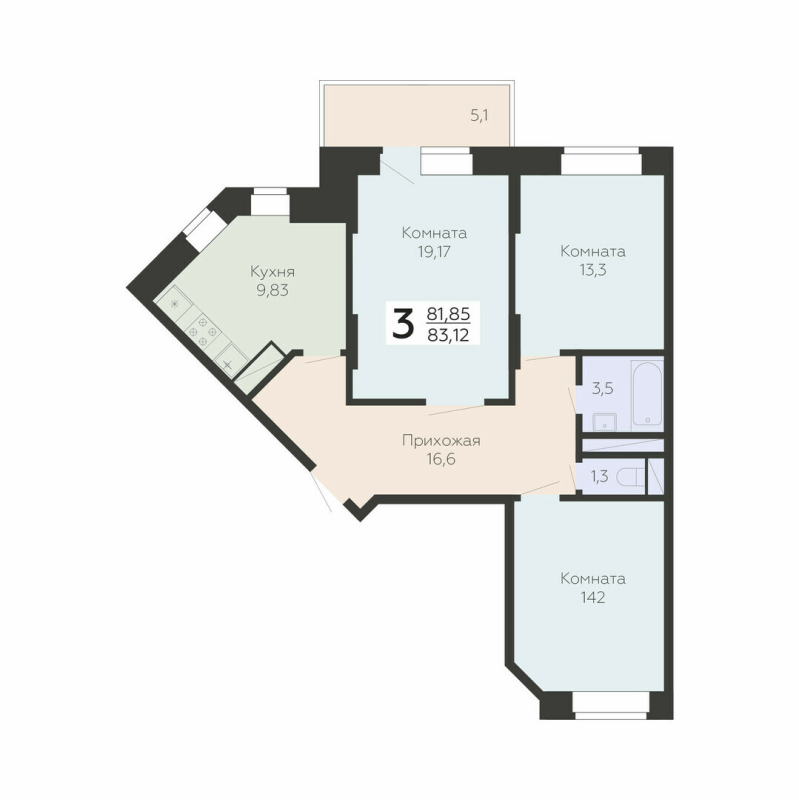 3 ккв 83,1 м²