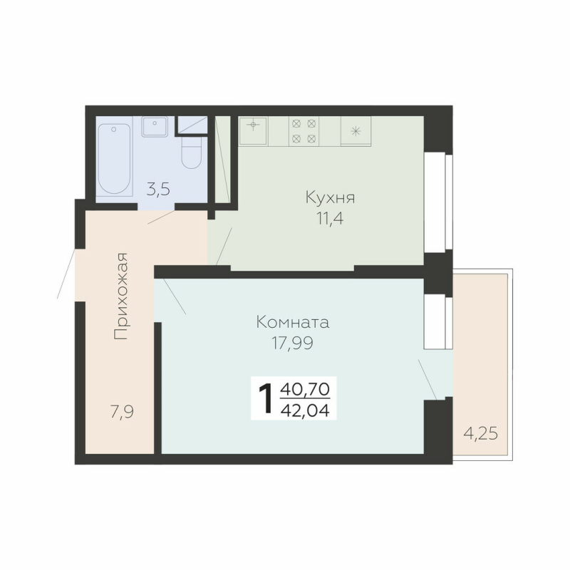 1 ккв 42 м²