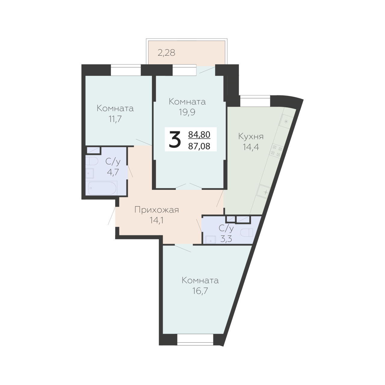 3 ккв 87,1 м²
