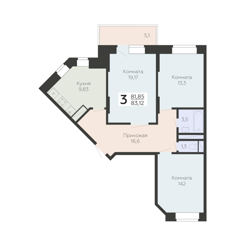 3 ккв 83,1 м²