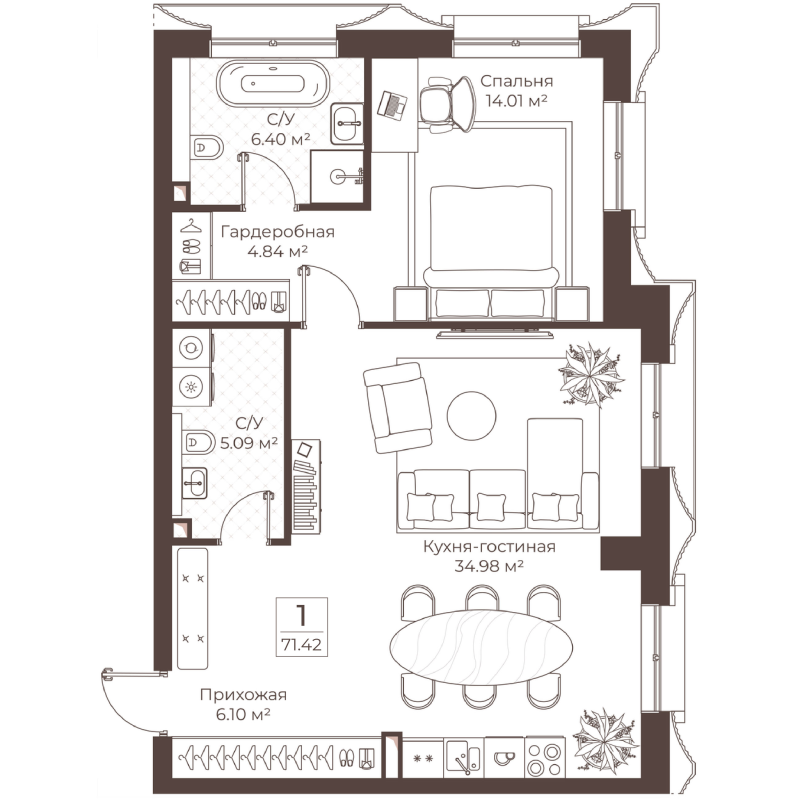 2 ккв (Евро) 71,4 м²
