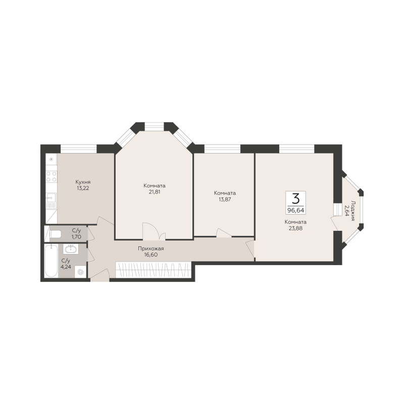 3 ккв 96,6 м²