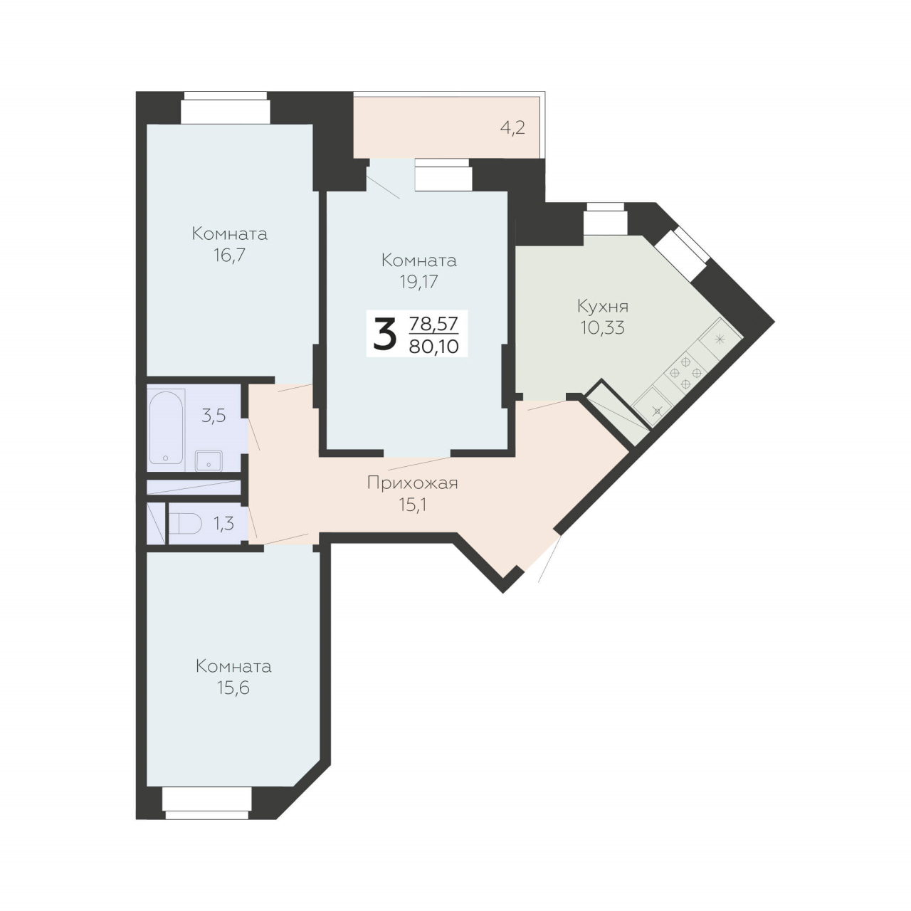 3 ккв 80,1 м²