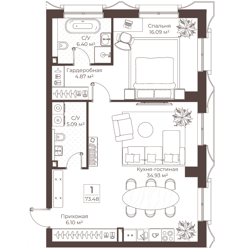 2 ккв (Евро) 73,5 м²