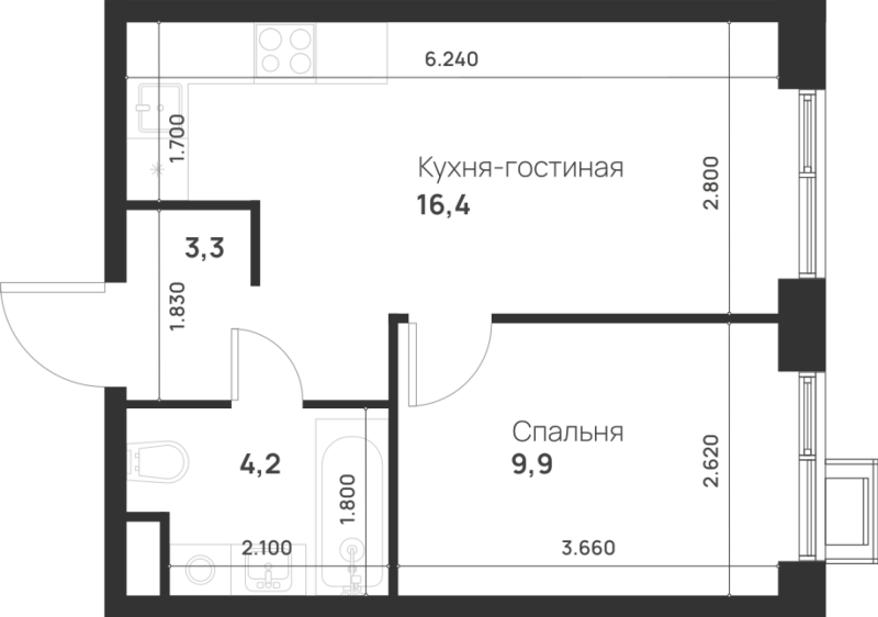 2 ккв (Евро) 33,8 м²