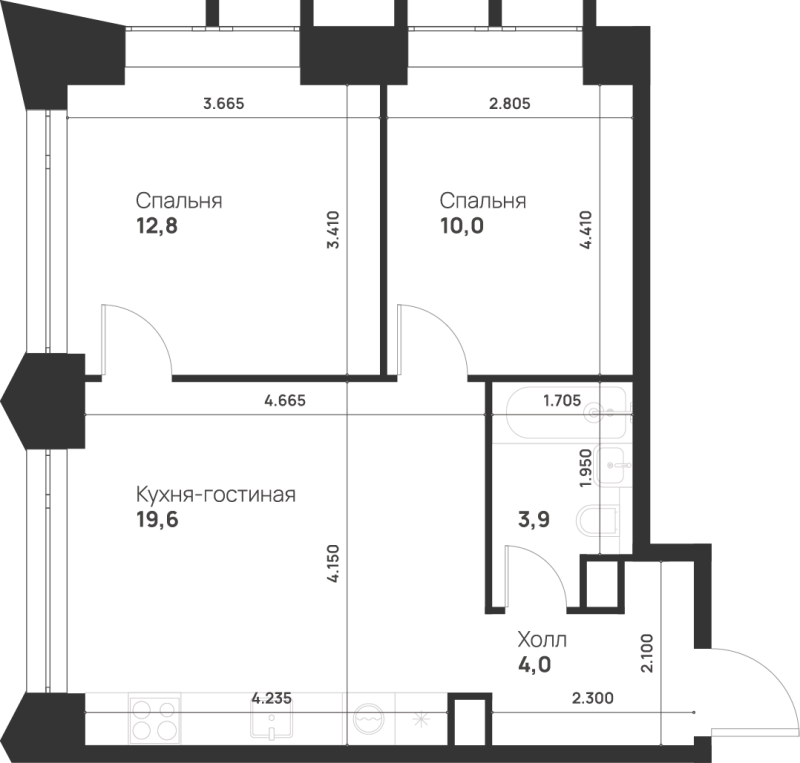 3 ккв (Евро) 50,3 м²