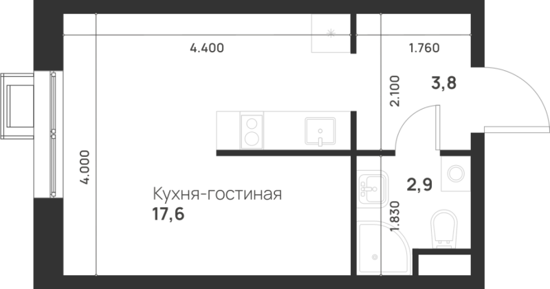 Студия 24,3 м²