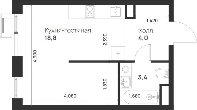 Студия 26,2 м²