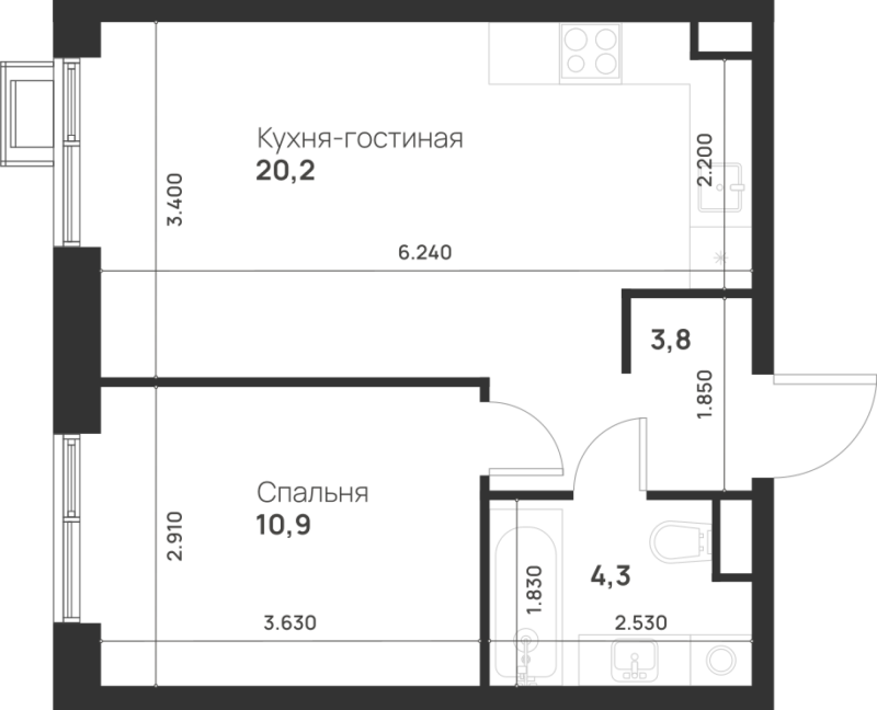 2 ккв (Евро) 39,2 м²