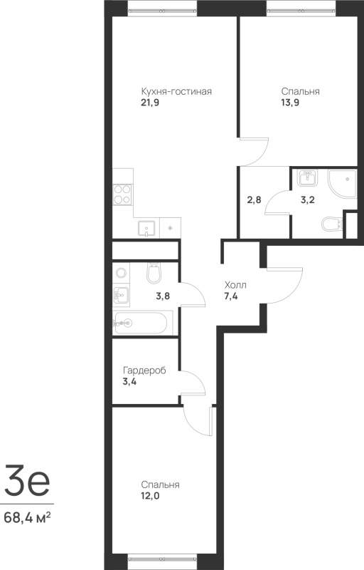 3 ккв (Евро) 68,4 м²