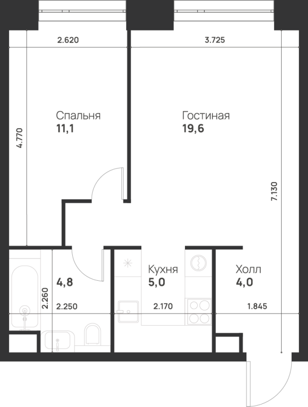 2 ккв (Евро) 44,5 м²