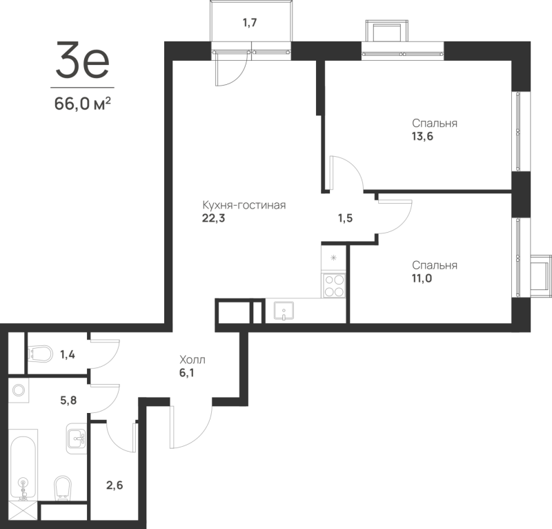 3 ккв (Евро) 64,8 м²