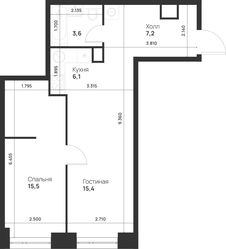 2 ккв (Евро) 47,9 м²