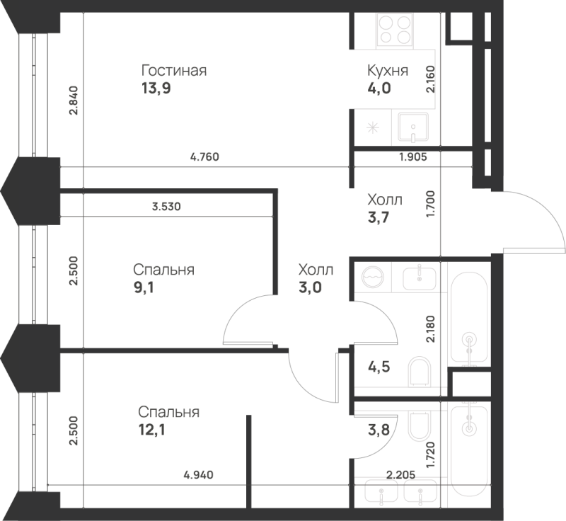 3 ккв (Евро) 54,1 м²