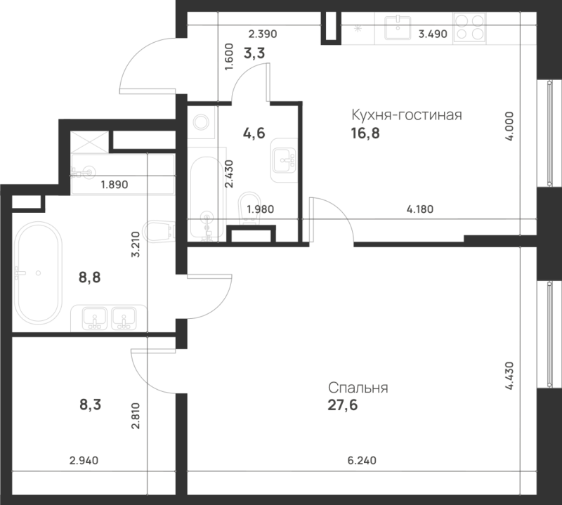 2 ккв (Евро) 69,4 м²
