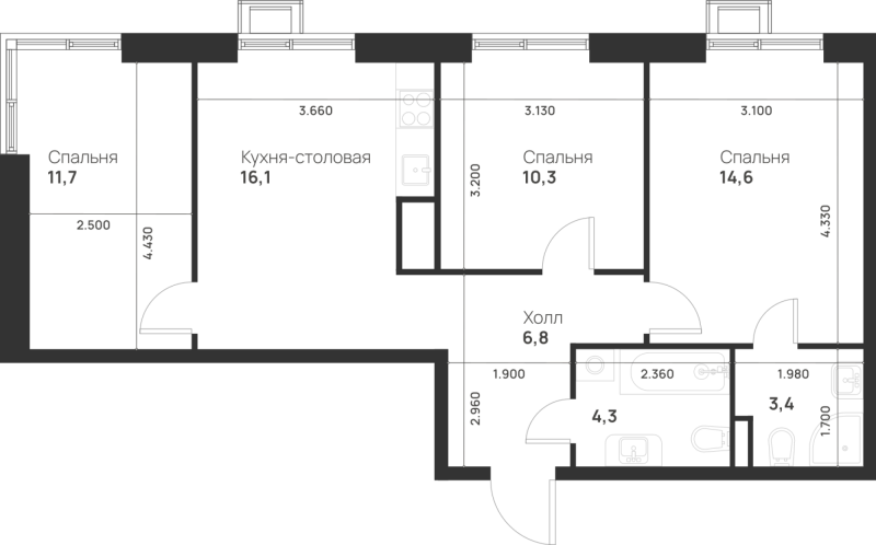 4 ккв (Евро) 67,2 м²