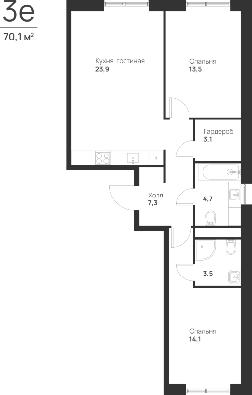 3 ккв (Евро) 70,1 м²