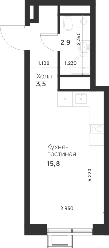 Студия 22,2 м²