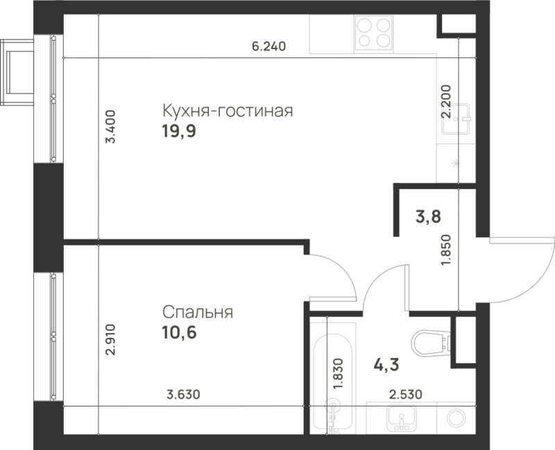 2 ккв (Евро) 38,6 м²