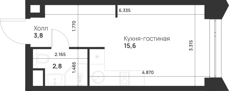 Студия 22,2 м²