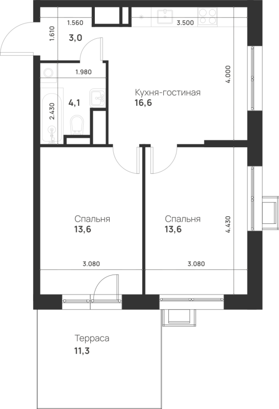 3 ккв (Евро) 54,3 м²